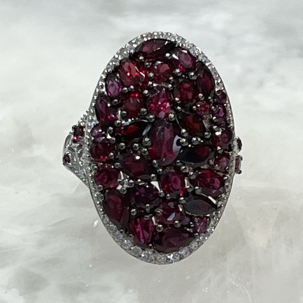 Anthill Garnet White Zircon Majestic Sterling Silver Ring Sz 7